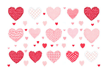 A modern print featuring red and pink love hearts in a contemporary design, perfect for trendy decor, greeting cards, or digital backgrounds, flat art

