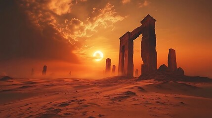 Ancient Ruins Sunset Desert Landscape