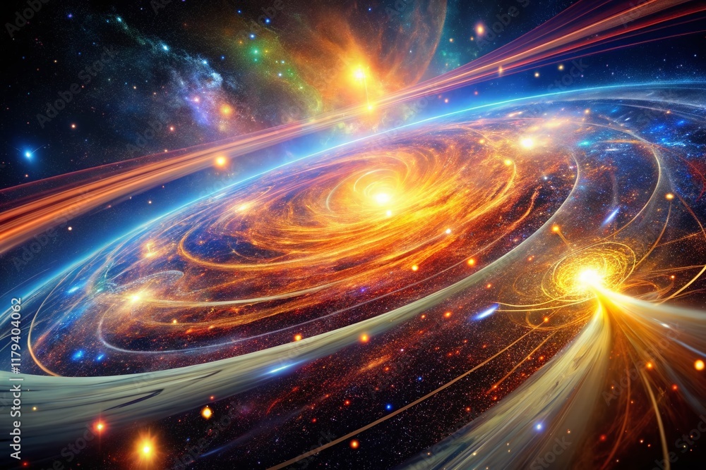 Poster cosmic data stream: abstract nebula flow, digital universe, galactic network, information galaxy, da