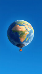 Fototapeta premium Planet earth in the form of a hot air balloon against the blue sky. Generated AI, smooth light, with white tones
