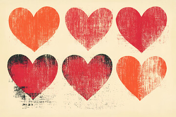 A modern print featuring red and pink love hearts in a contemporary design, perfect for trendy decor, greeting cards, or digital backgrounds, flat art

