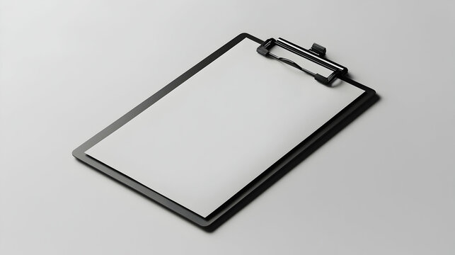 Blank clipboard mockup on white background;  perfect for presentations, note-taking, or office scenes.
