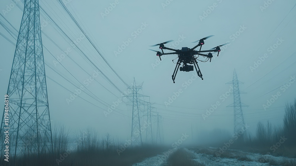 Aufkleber drone inspecting high-voltage transmission lines with a focus on advanced technology and efficiency