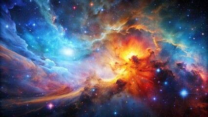 Fototapeta premium Cosmic Nebula: Vibrant Galaxy Cluster with Copy Space for Text