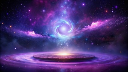 Cosmic Purple Galaxy Background with Floating Product Display for E-commerce