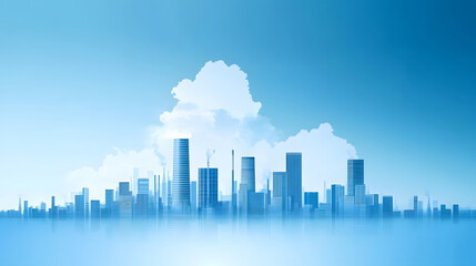 Fototapeta premium A serene city skyline under a blue sky, featuring modern buildings and soft clouds, creating a tranquil urban atmosphere
