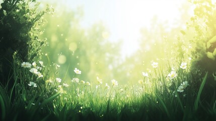 Obraz premium Tranquil Meadow Scene with Wildflowers and Soft Sunlight Glow