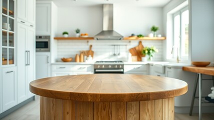 Fototapeta premium Round Wooden Countertop Kitchen Display