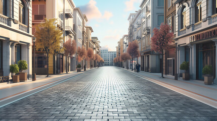 Obraz premium Scenic Urban Street with Elegant Architecture and Autumn Trees on a Sunny Day