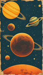 Naklejka premium Solar system planets abstract illustration, vintage, with white tones