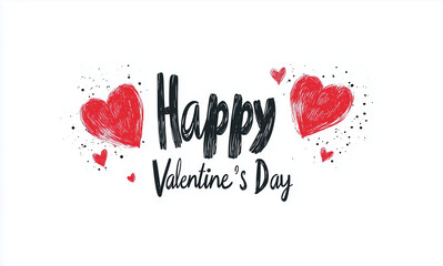 "Happy Valentine's Day" Handwritten Vector Illustration, Flat Design with Hand Drawn Cursive Font, Romantic Typography Featuring Black Letters and Red Hearts, Festive Greeting for Lovers.
﻿