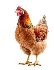 Fototapeta premium A Stunning Portrait of a Brown Hen Against a White Background, Exhibiting Rich Feather Detail and Vibrant Color
