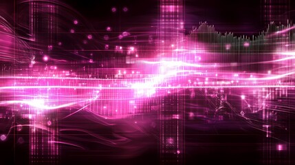 Pink Digital Waveform with Glowing Lines and Grids