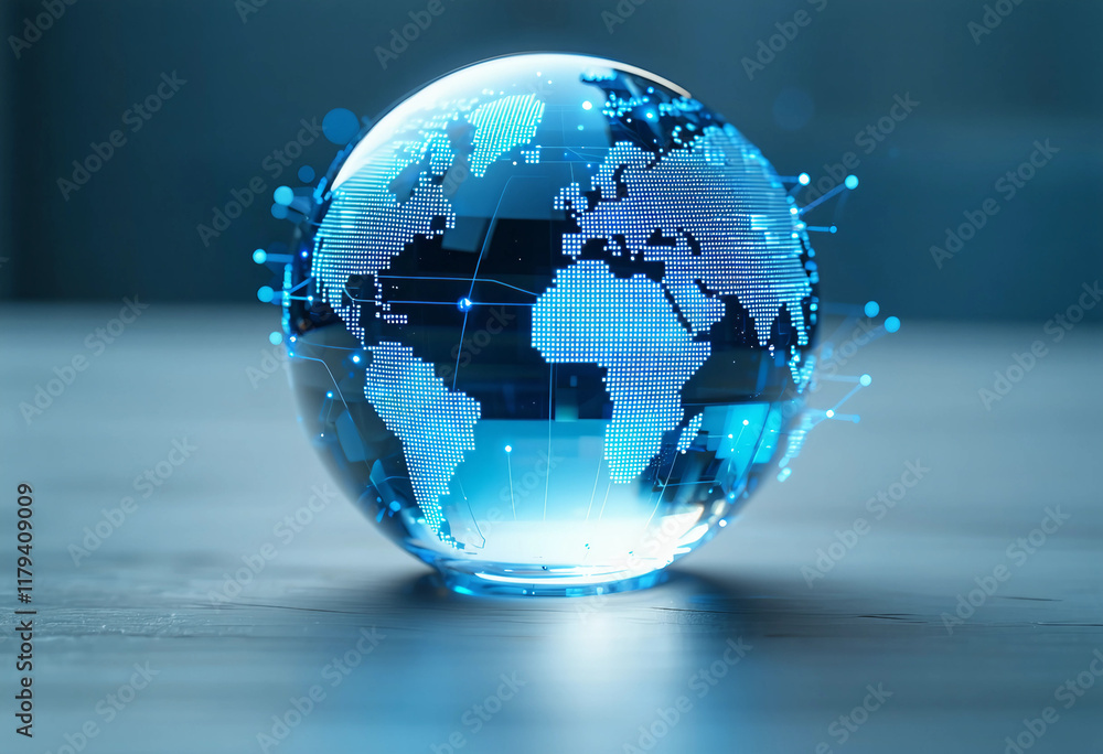 Poster abstract digital globe with global network connections on a white background a technology and intern