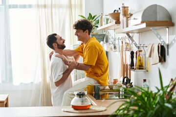 Embracing love and joy in a cozy modern apartment together