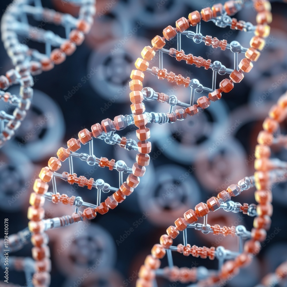 Poster solution engineering in biomedical concept. dna double helix structure on a dark background.