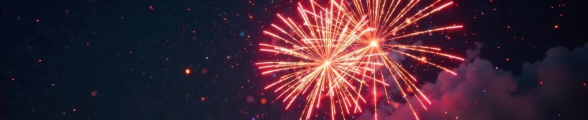 Firework explodes in mid-air with vibrant colors and patterns spreading outwards from a central point, explosive color burst, firework explosion