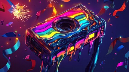 Neon Cassette Tape, Vibrant Meltdown Art