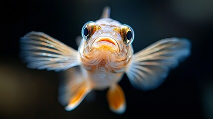 Fototapeta premium Stunning Close up of a Small Orange Fish in Dark Water