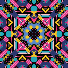 Colorful oriental mosaic square rug with a traditional central medallion with floral motif and geometric ornaments. Patterned carpet with a border frame. Cross stitch template
