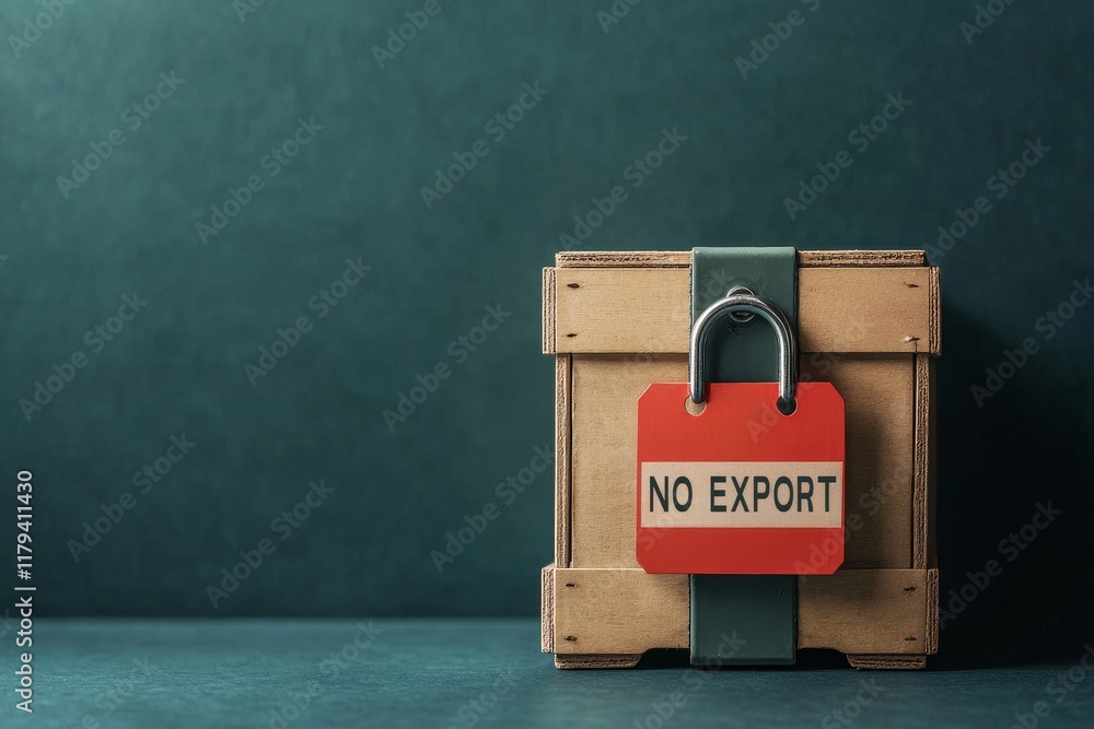 Poster export ban concept. locked crate with a 