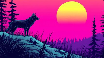 Graceful wolf, evoking a wild and untamed atmosphere, style book illustration
