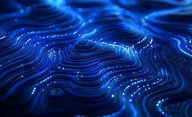 Abstract Blue Waves With Glowing Particles Reflect Digital Futuristic Energy and Movement