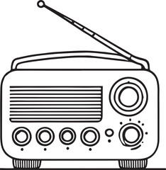 Retro Radio Vector Design - Clean and Simple Line Art on White Background