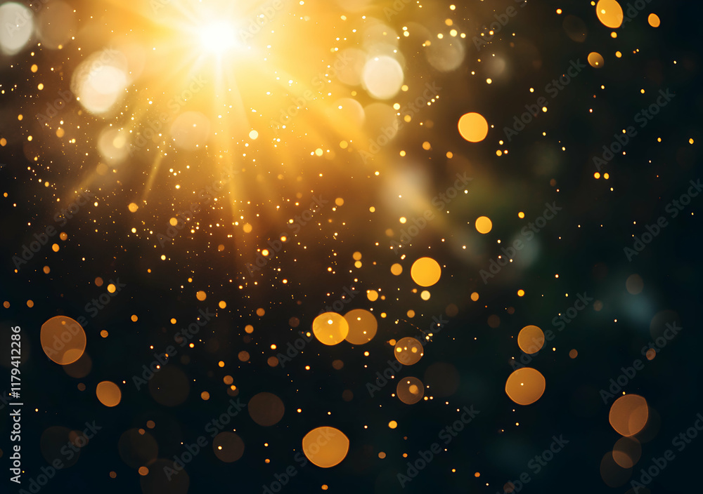 Poster golden bokeh lights creating a magical warm atmosphere at night with glowing particles