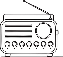Retro Radio Vector Design - Clean and Simple Line Art on White Background