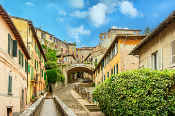 Beautiful Cityscape of Medieval Aqueduct of Perugia, Umbria in Italy