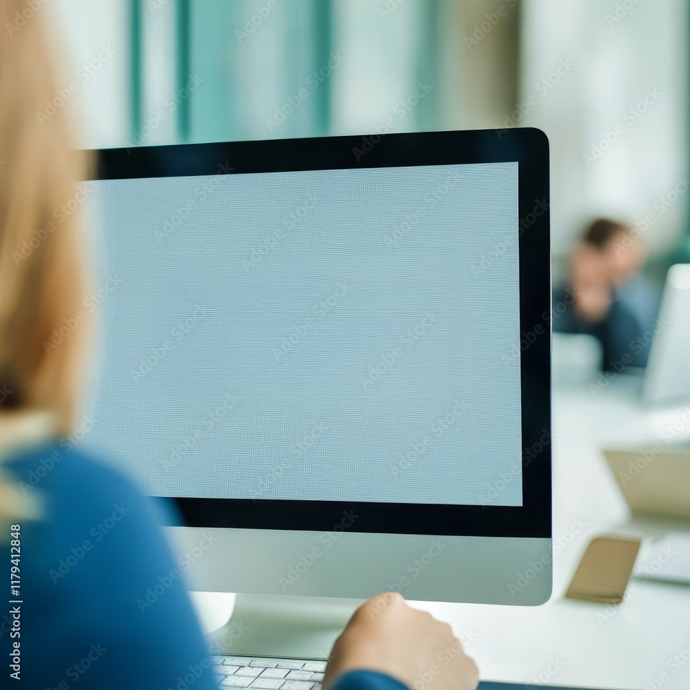 Poster employee with incentive concept. person working on a computer with a static screen in a modern offic