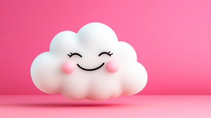 Cute Smiling Cloud Character with Pink Background and Cheerful Vibe