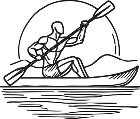 Fitness and Water Sports Vector. Canoe Rower Line Drawing on White