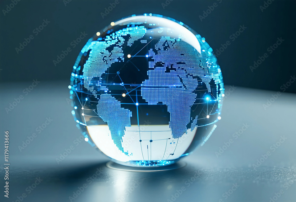 Poster abstract digital globe with global network connections on a white background a technology and intern