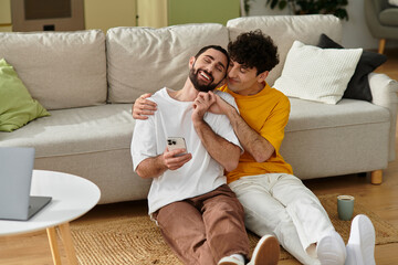 A loving couple enjoys joyful moments in a warm, vibrant home filled with laughter