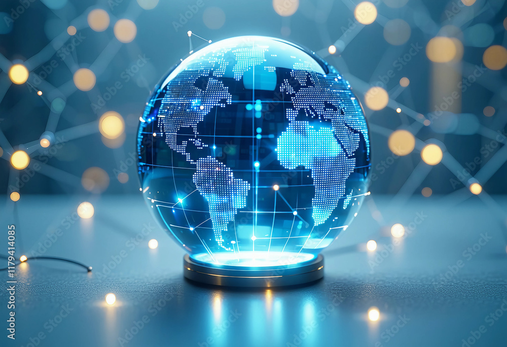 Poster abstract digital globe with global network connections on a white background a technology and intern