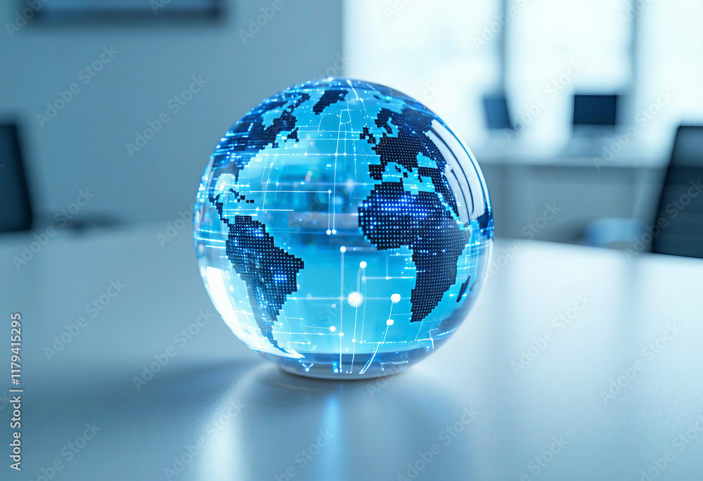 Poster abstract digital globe with global network connections on a white background a technology and intern