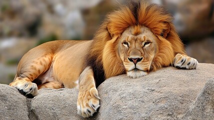 Majestic African Lion Resting on Rock