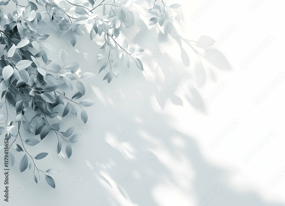 Poster elegance in shadows: minimalist leaves casting abstract branch patterns in soft light