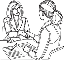 Job Interview Success Line Art of Women Handshaking in Business Setting