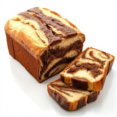 Deliciously Swirled Chocolate and Vanilla Loaf Cake Freshly Baked with Perfect Slices Displayed on a Clean Surface