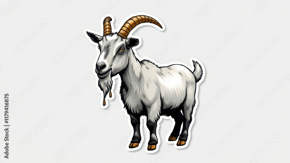 Wall mural goat illustration with distinctive features and playful demeanor on a simple background