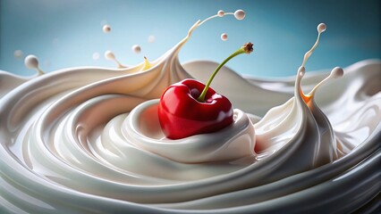 Creamy Yogurt Swirl with Cherry: Delicious & Healthy Dessert Stock Photo