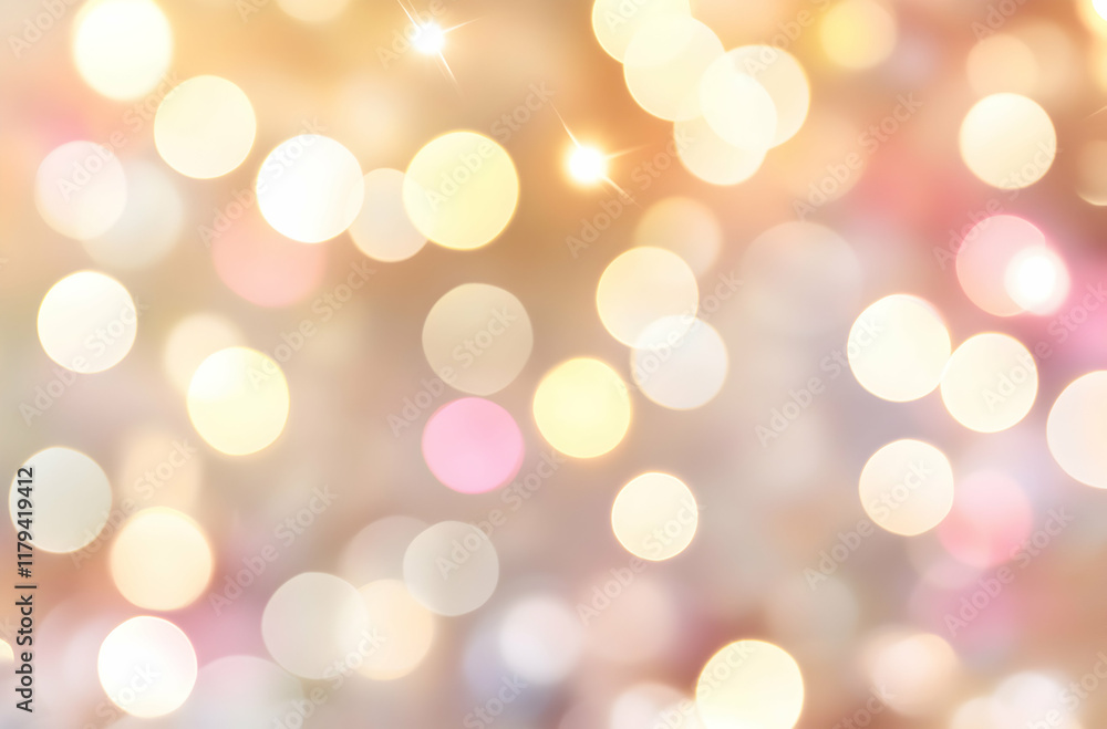 Poster abstract bokeh light background with soft golden and pink hues sparkling in a dreamy atmosphere