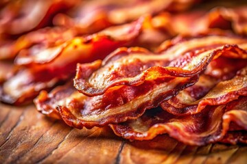 Crispy Fried Bacon Slices, Tilt-Shift Photography, Close-up, Delicious Food