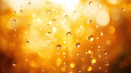 Glimmering Water Droplets Against a Golden Sunlit Background