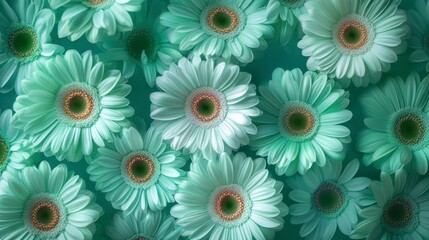 Fototapeta premium Aqua menthe background 2020 color gerbera petals.