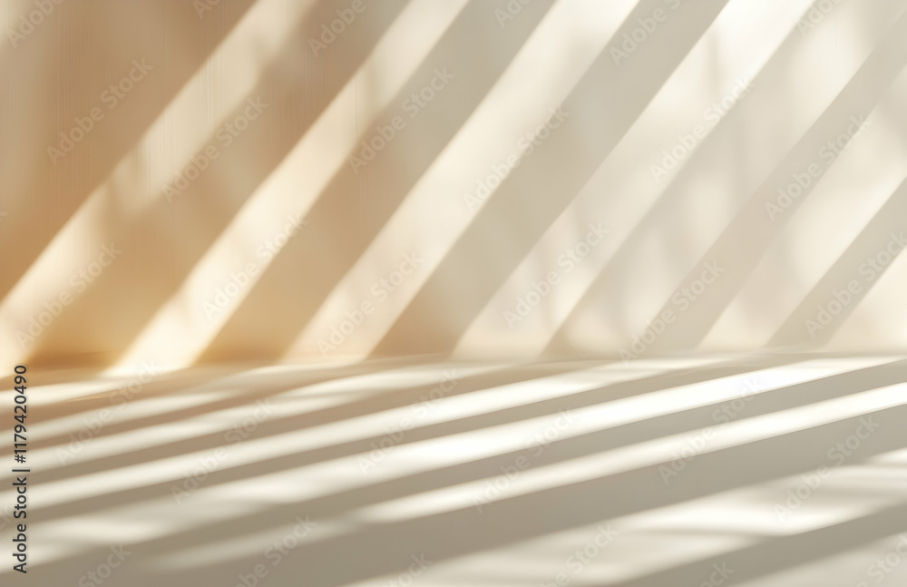 Poster sunlit abstract shadows creating patterns on beige wall surface in casual relaxed ambience style