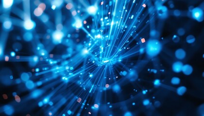 Fototapeta premium Abstract Blue Light Streaks and Glowing Particles: A Digital Universe of Energy and Connectivity